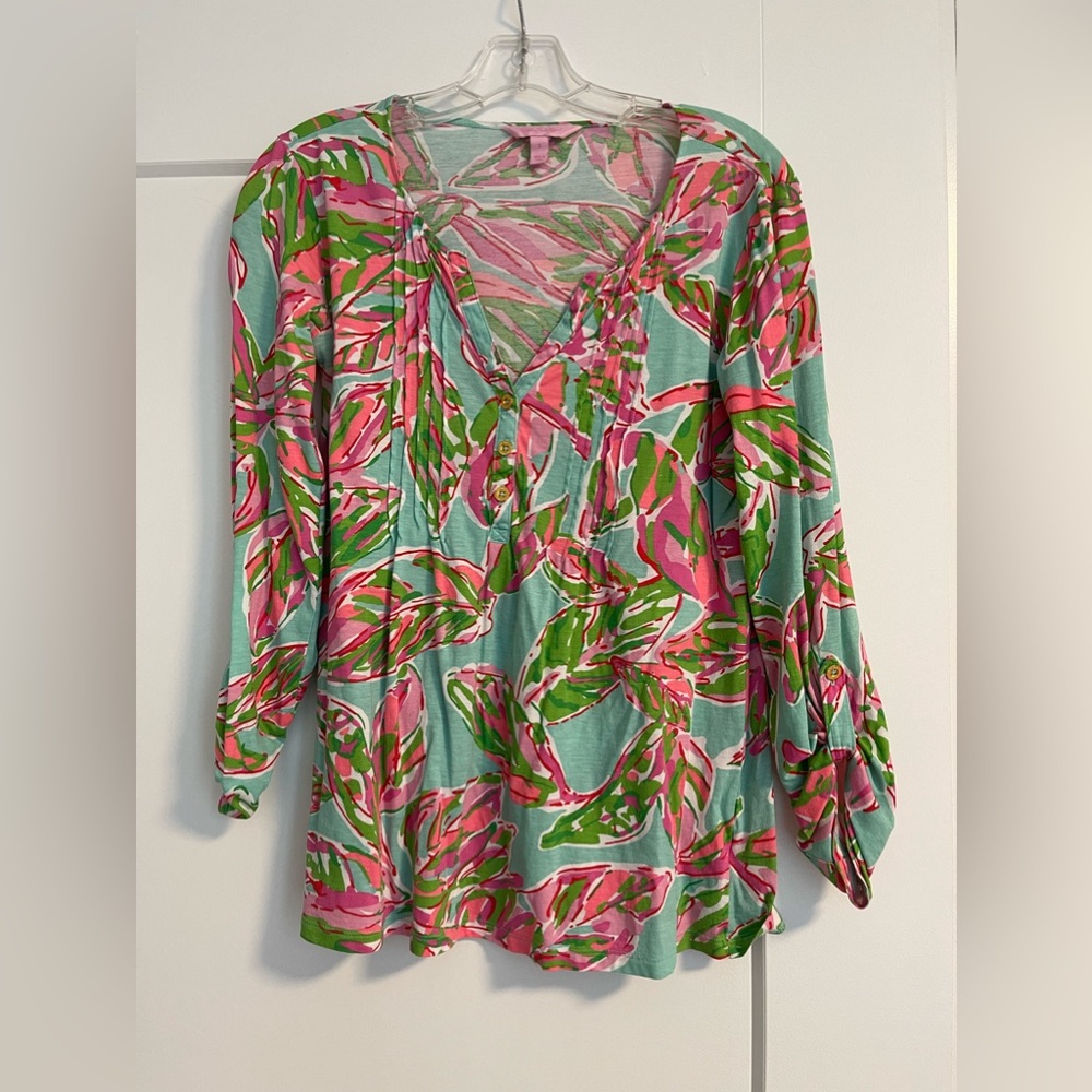 Lilly Pulitzer Dorothy pleated Henley top Size S
